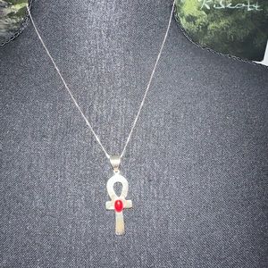 Sterling Silver Necklace with Red Stone